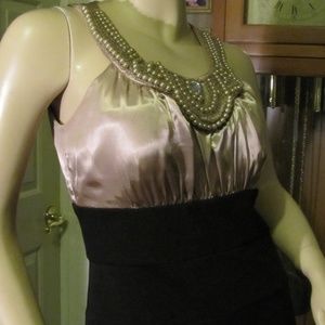Sangria Black & Champagne Vintage Dress w/ Beaded Detail 8
